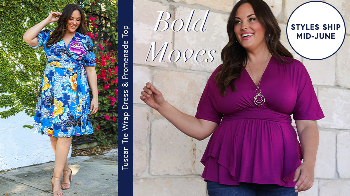 Bold Moves | The Tuscan Tie Wrap Dress and Promenade Top are back in stunning shades of bold colors.