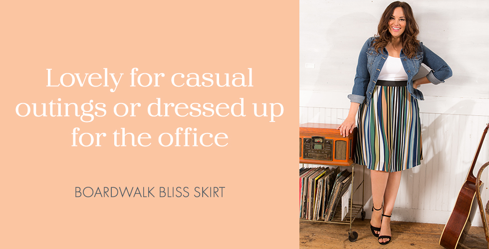 Our Boardwalk Bliss Skirt is lovely for casual outings or dressed up for the office. 