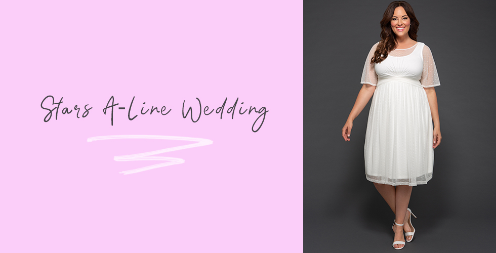 Model wears our Stars A-Line Wedding Dress.